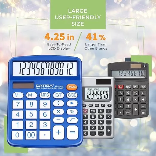Desktop Calculator 12 Digit with Large LCD Display and Sensitive Button, Solar and Battery Dual Power, Standard Function for Office, Home, School, CD-2786 (Blue)
