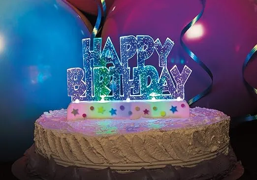 Dazzling Flashing Happy Birthday Cake Decoration - 3.25" x 4.75" (1 Count) - Perfect Celebration Centerpiece
