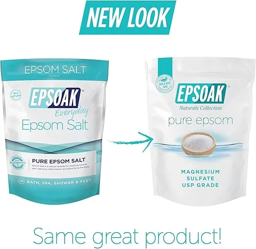 Epsoak Epsom Salt 5 lb. Magnesium Sulfate USP. (Qty. 1 x 5lb. Bag) Resealable Epsom Salt Bulk Bags Unscented, Made in The USA, Cruelty-Free
