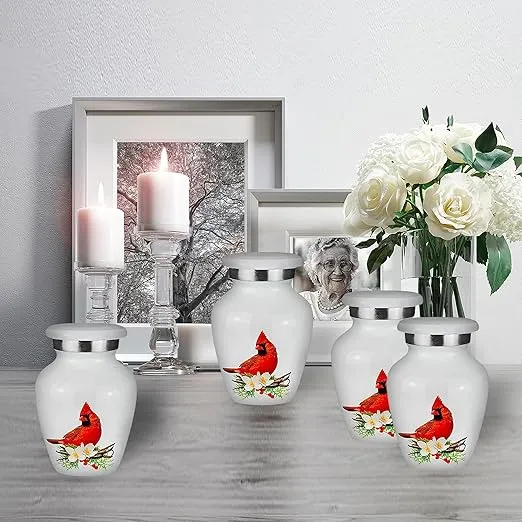 Trupoint Memorials Small Urns for Human Ashes Keepsake — Cremation Urns for Human Ashes, Mini Urns for Human Ashes Set of 4, Keepsake Urns for Human Ashes, Small Urns for Ashes — Set of 4, Cardinal