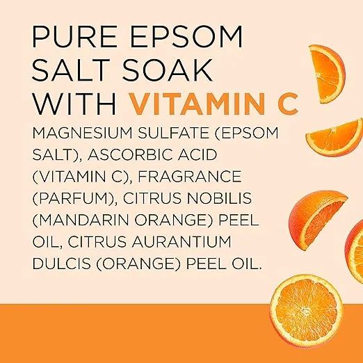 Dr Teal's Pure Epsom Magnesium Salt Soak, Glow & Radiance with Vitamin C & Citrus Essential Oils, 3 lbs