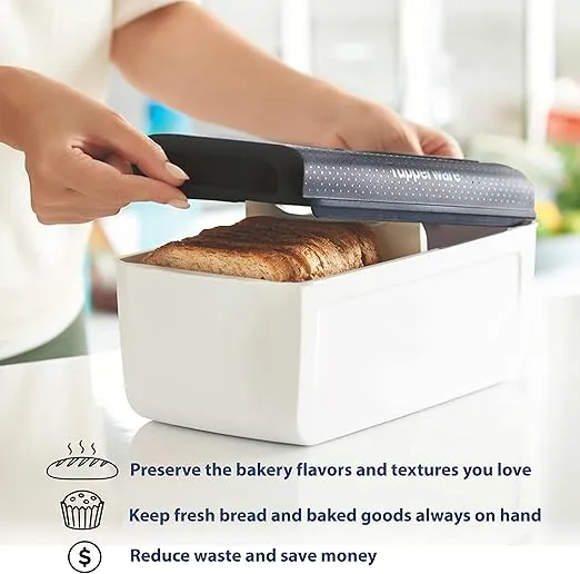 Tupperware Bread Saver- Storage Container & Bread Box for Bread, Pastries, Bagels & More, CondensControl- Moisture Control Technology, Keeps Bread Fresher Longer- 6.5" x 12.63" x 6”