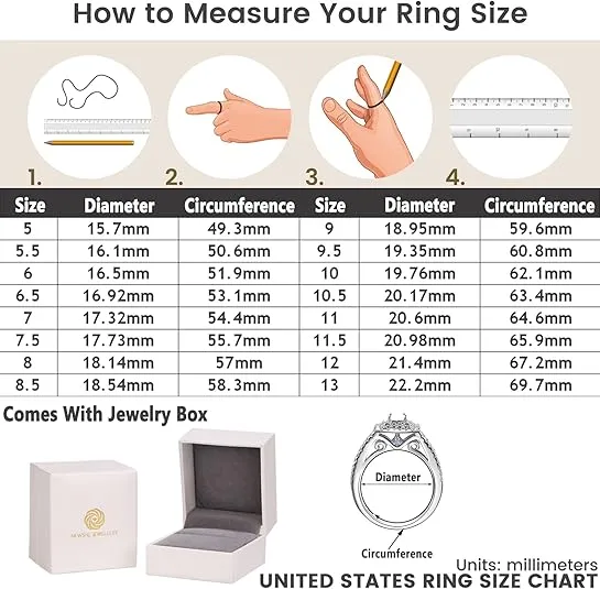 Newshe Jewellery Engagement Sets AAAAA Cz Wedding Rings for Women 925 Sterling Silver 3pcs Round White Size 4-13