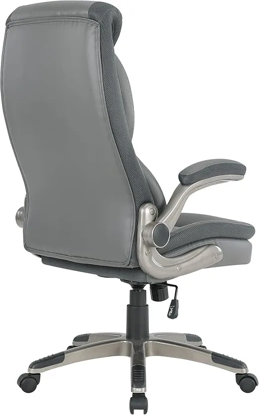 Office Star ECH Series Executive Bonded Leather Office Chair with Lumbar Support and Padded Height Adjustable Arms, Charcoal with Titanium Coated Nylon Base