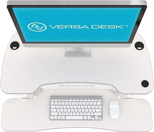 VERSADESK Standing Desk Converter, 36 Inch PowerPro Electric Height Adjustable Desk Riser, Hold 80 lbs, with Keyboard Tray, Built-in USB Charging Port, White