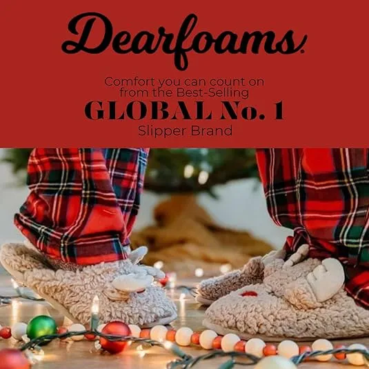 Dearfoams unisex-child Matching Family Holiday Christmas Reindeer & Turkey Scuff