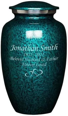 Perfect Memorials Custom Engraved Large Deep Sea Brushed Cremation Urn (200 Cu/in) Beautiful Metal Urn for Pet or Human Ashes/Display in Home/Special Tribute