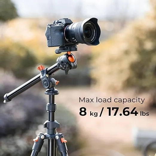 K&F Concept 76 inch Camera Tripod with Rotatable Multi-Angle Center Column,Lightweight Travel Outdoor DSLR Tripods with 360 Degree Ball Head Load Capacity 8kg/17.6lbs, Cellphone Clips for Smartphone