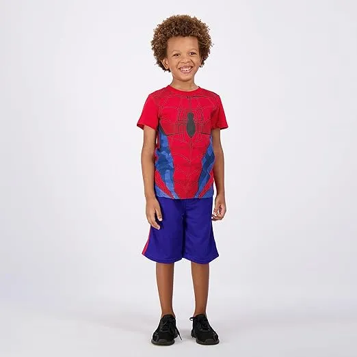 Marvel Avengers Spider-Man Boys’ T-Shirt and Short Set for Toddler and Little Kids – Blue/Red
