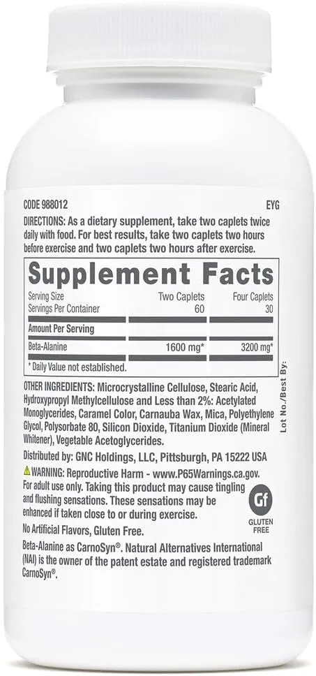 GNC Pro Performance Beta-Alanine, 120 Tablets, Supports Muscle Function