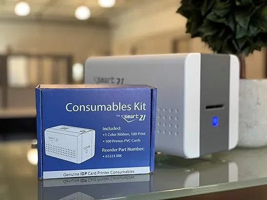 IDP SMART-21 YMCKO Consumables Kit with Color Printer Ribbon, 100 Primus PVC Cards, and Cleaning Roller