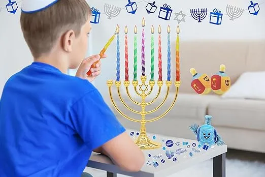 The Dreidel Company Deluxe Twisted Hanukkah Menorah Candles for All 8 Nights of Chanukah, Multicolor (Single)