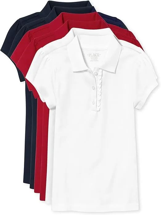 The Children's Place Girls Short Sleeve Ruffle Pique Polo Multipack