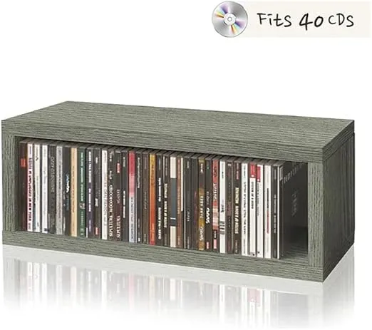Way Basics Media Storage CD Rack Stackable Organizer - Holds 40 CDs (Grey)
