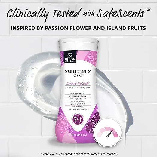 Summer's Eve Island Splash Refreshing Daily All Over Feminine Body Wash, Removes Odor, Feminine Wash pH Balanced, 15 fl oz, 3 Pack