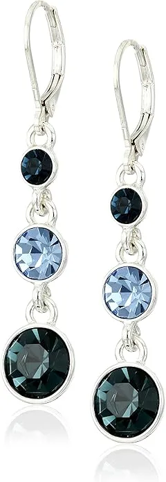 Napier "Classics" Silver-Tone and Blue Crystal Linear Drop Earrings