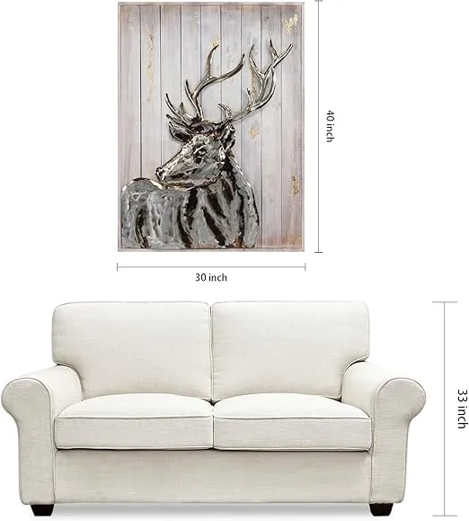 Empire Art Direct Deer Metal Hand Painted Primo Mixed Media Iron Sculpture on Slatted Solid Wood 3D Wall Art,Christmas Gift New Year Gift, 40 in. x 2.8 in. x 30 in, Grey