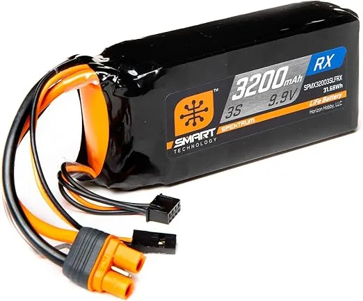 Spektrum 9.9V 3200mAh 3S 15C Smart Life ECU Battery: Universal Receiver, IC3, SPMX32003SLFRX, Medium