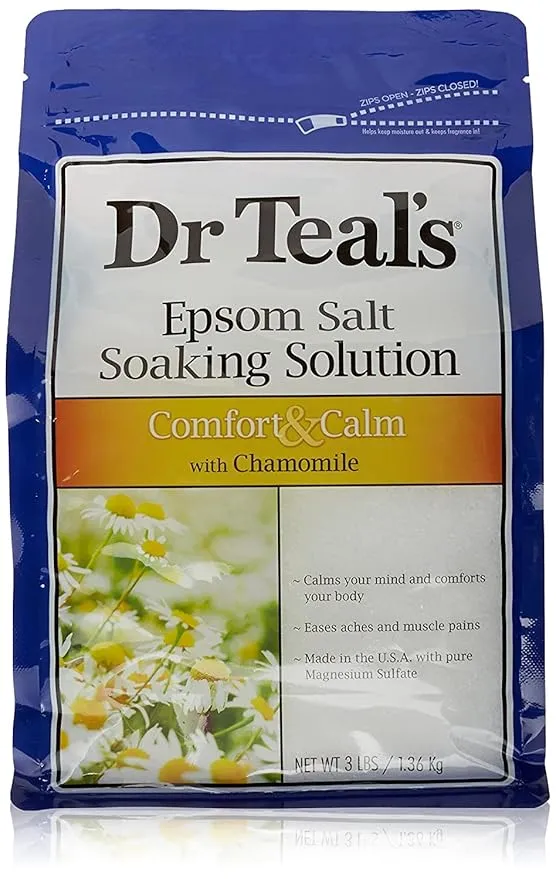 Dr. Teal's Comfort & Calm Bath Soak Gift Set (4 Pack, 3lbs Ea.) - Chamomile Essential Oils Blended with Pure Epsom Salt - Calm Your Mind & Body, Ease Aches & Pains - at Home Spa Kit