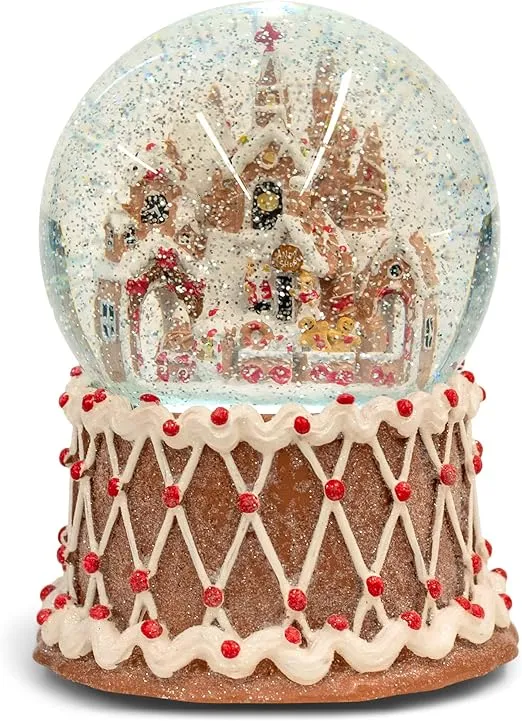 RAZ Imports 2022 Holiday Water Lanterns 7" Gingerbread Town Lighted Swirling Glitter Water Globe
