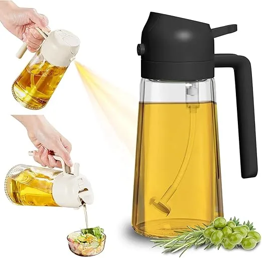 Olive Oil Dispenser Bottle for Kitchen,2 in 1 Olive Oil Dispenser and Oil Sprayer 470ml/16Oz Olive Oil Dispenser Bottle for Kitchen Oil Sprayer for Cooking,Air Fryer,Salad,BBQ(Black)