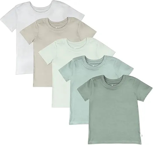 HonestBaby Multipack Short Sleeve T-Shirt Tee 100% Organic Cotton Infant Baby, Toddler, Little Kids Boys, Girls, Unisex