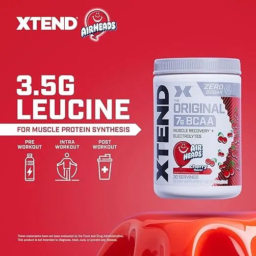 Xtend XTEND Original BCAA Powder Airheads Candy Flavor, 7g BCAA and 2.5g L-Glutamine, Sugar Free Post Workout Muscle Recovery Drink with Amino Acids for Men & Women, 30 Servings