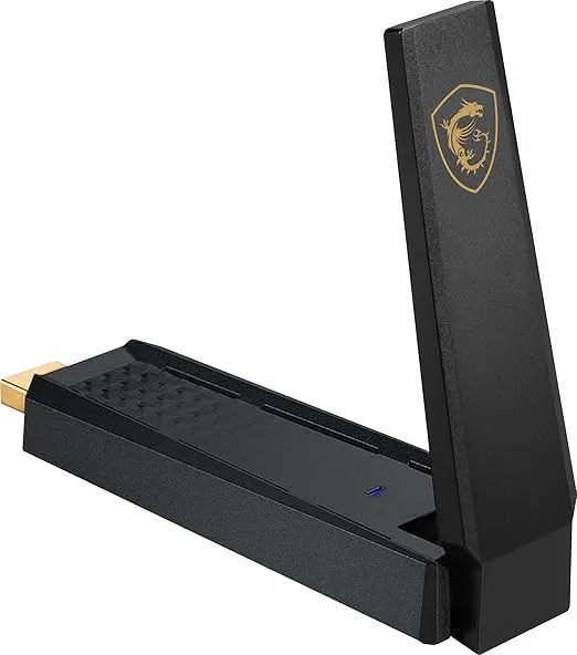 MSI AXE5400 WiFi 6E USB Adapter - WLAN up to 5400 Mbps (6GHz, 5GHz, 2.4GHz Wireless), USB 3.2 Gen 1, MU-MIMO, 2X High-Gain Tri-Band Antennas, Beamforming, WPA3 - Cradle Included
