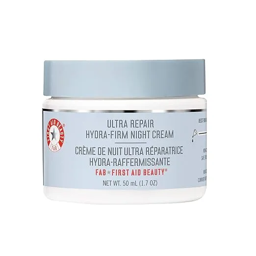 First Aid Beauty - Ultra Repair Hydra-Firm Night Cream, Hydrating Night Repair Skin Cream, Helps Visibly Combat Signs of Aging, Deeply Rich, Buttery Cream, Alcohol Free, Safe on Sensitive Skin, 1.7 oz