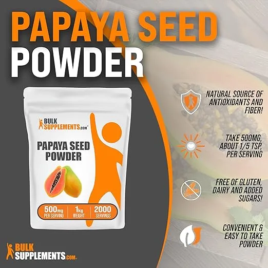 BulkSupplements.com Papaya Seed Powder - from Carica Papaya Seeds, Papaya Powder - Papaya Digestive Support, Gluten Free, 500mg per Serving, 1kg (2.2 lbs)