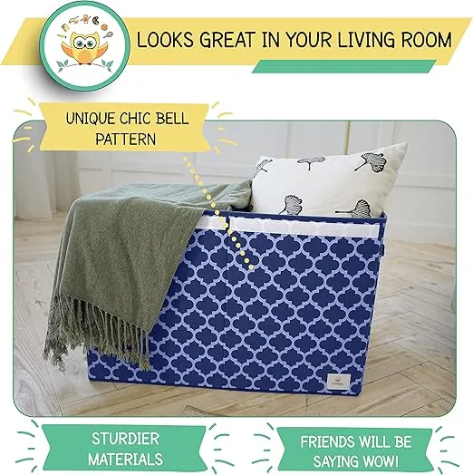 Toy Chest - Collapsible Storage Bin for Nursery, Bedroom, and Playroom - Toy Box with Lid, Hook-and-Loop Fastener - Spacious Compartment for Toddler Boys and Girls - 25"x16"x13", Navy