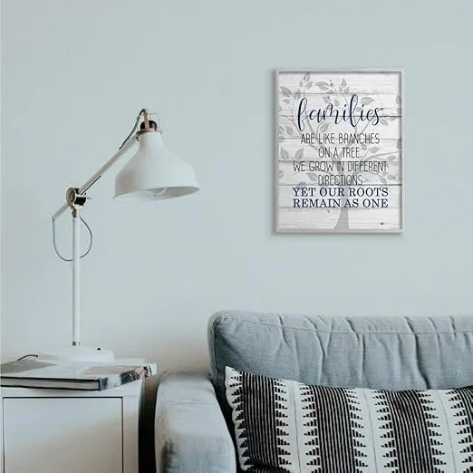 Stupell Industries Family Branches and Roots Phrase Tree Growth Inspiration, Designed by Kim Allen Wall Art, 16 x 20, Grey Framed