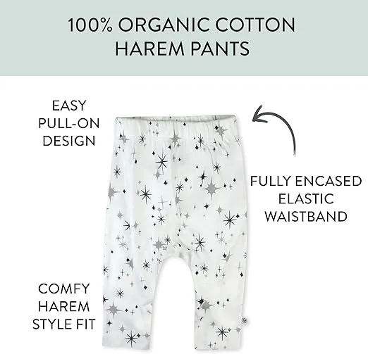 HonestBaby Multipack Harem Pants Roomy Fit Pull on Bottoms 100% Organic Cotton for Infant Baby Boys, Girls, Unisex