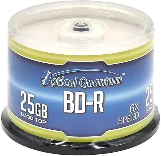 Optical Quantum OQBDR06LT-50 6X 25 GB BD-R Single Layer Blu-Ray Recordable Blank Media Logo Top, 50-Disc Spindle