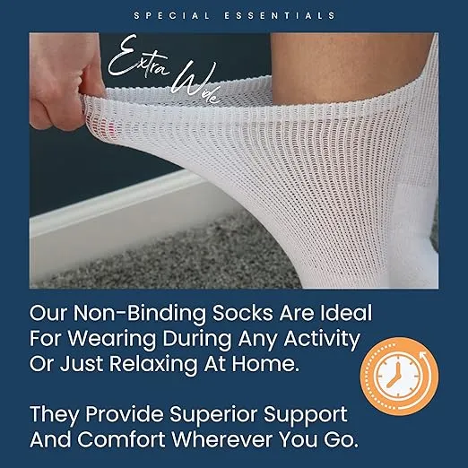 Special Essentials 6 Pairs Non-Binding Cotton Diabetic Crew Socks With Extra Wide Top For Men and Women