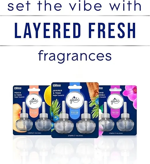 Glade PlugIns Refills Air Freshener, Scented and Essential Oils for Home and Bathroom, Juniper & Teak, Fresh Collection 3.35 Fl Oz, 5 Count