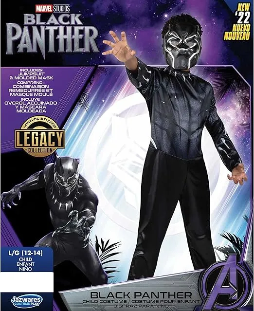 MARVEL Black Panther Official Youth Halloween Costume - Printed Jumpsuit with Plastic Mask