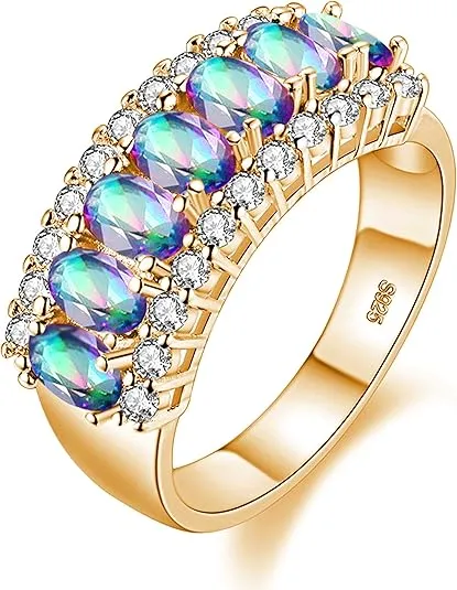 Uloveido Beautiful Women's 7 Stones Wedding Band Oval Cubic Zirconia Engagement Anniversary Rings J501