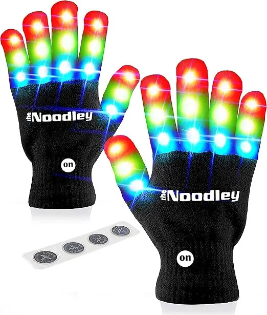 The Noodley LED Light Up Gloves for Kids Toys Games Outdoor Boy Girl Glow Dark Costume Autistic Child Teen Adult Sizes