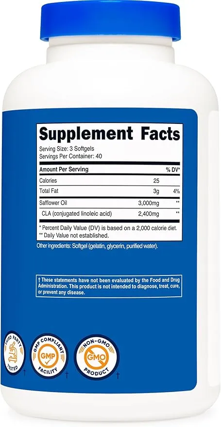 Nutricost CLA (Conjugated Linoleic Acid) 2,400mg, 120 Softgels - Gluten Free, Non-GMO, 800mg Per Softgel
