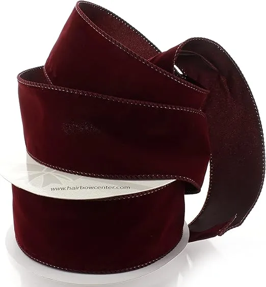Ribbon Traditions 2.5" Wired Suede Velvet Ribbon Burgundy - 10 Yards