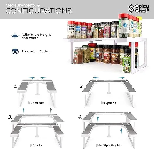 Spicy Shelf Deluxe - Expandable Spice Rack and Stackable Cabinet & Pantry Organizer (1 Set of 2 Shelves) - As seen on TV Deluxe (Spicy Shelf Organizer) - Pantry Organization - Pantry Spice Organizer