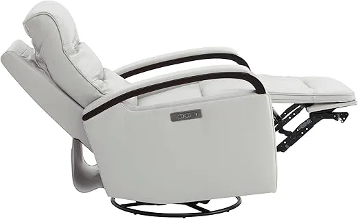 CHITA Genuine Leather Power Swivel Glider Rocker Recliner, FSC Certified USB Charge Power Headrest Wooden Armrest Double Layer Backrest Recliner Chair Sofa for Living Room and Nursery-Light Grey