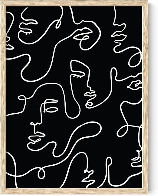 HAUS AND HUES Line Art Wall Decor - Woman Silhouette Minimalist Line Art Female Poster Minimalist Art Wall Silhouette Wall Art Female Figure Wall Art Minimalist Posters (Beige Frame, 12x16)