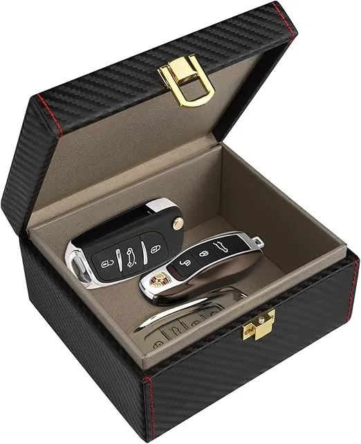 Faraday Box, [Carbon Fiber Texture] RFID Box for Car Keys, Key Fob Protector, Signal Blocker for Keyless Fob, Large Car Key Signal Blocker Cage, Signal Blocking Box for Car Keys Phones