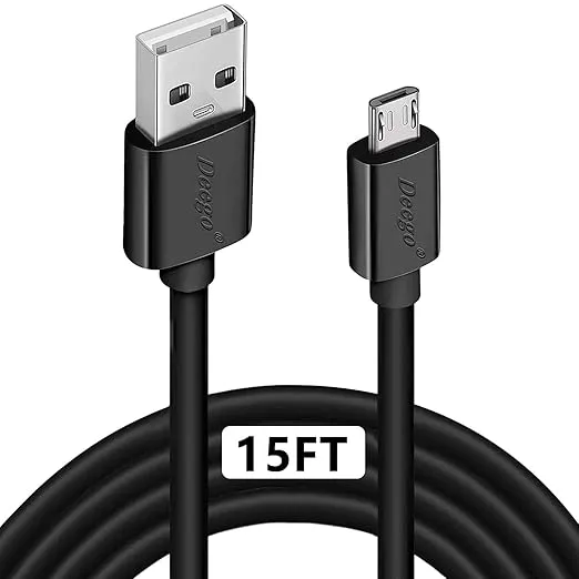 DEEGO Micro USB Cable,15Ft Extra Long PS4 Controller Charger Cable,Enduring Android Charging Cord Fit for Samsung Galaxy S7 Edge S6,Note 5,Note 4,Moto G5,Android Phone,Kindle Fire,Black