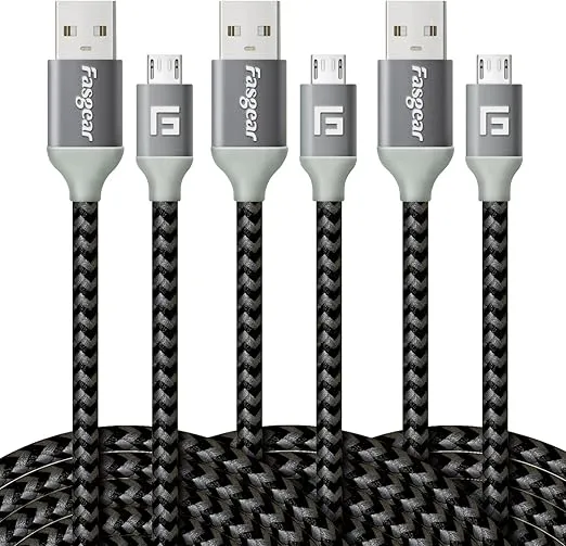Fasgear Micro USB Cable 10 ft, 3 Pack Fast Charging Micro USB 2.0 High Speed Data Sync Nylon Braided Android Smartphone Charger Compatible for S7 Edge/Note 5,MP3,PS4, Kindle(Black)