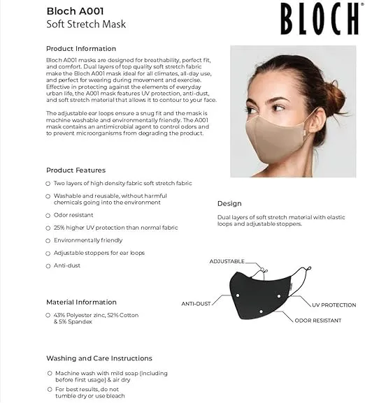 Bloch Soft Stretch Reusable Face Mask (Pack of 3)