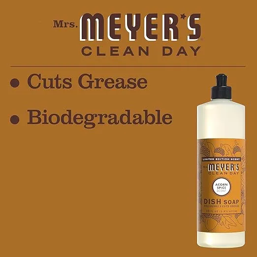 MRS. MEYER'S CLEAN DAY Liquid Dish Soap, Biodegradable Formula, Limited Edition Acorn Spice, 16 fl. oz - Pack of 3