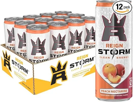 REIGN Storm, Peach Nectarine, Fitness & Wellness Energy Drink, 12 Fl Oz (Pack of 12)